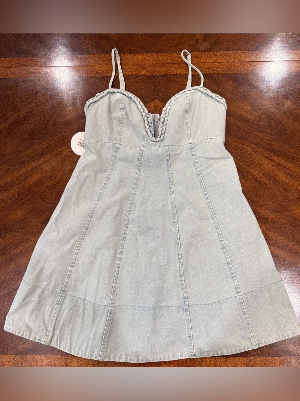 Light Wash Denim Spaghetti-Strap Mini Dress